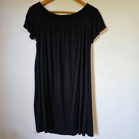 EUC SO BLACK PERFECTLY SOFT OFF SHOULDER ELASTIC SWING STYLE SHORT DRESS SIZE L - Picture 7 of 15